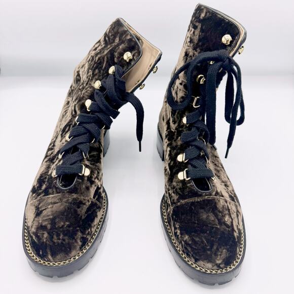 Stuart Weitzman Kolbie Chain Bootie in Taupe Cord Velvet - Picture 5 of 12